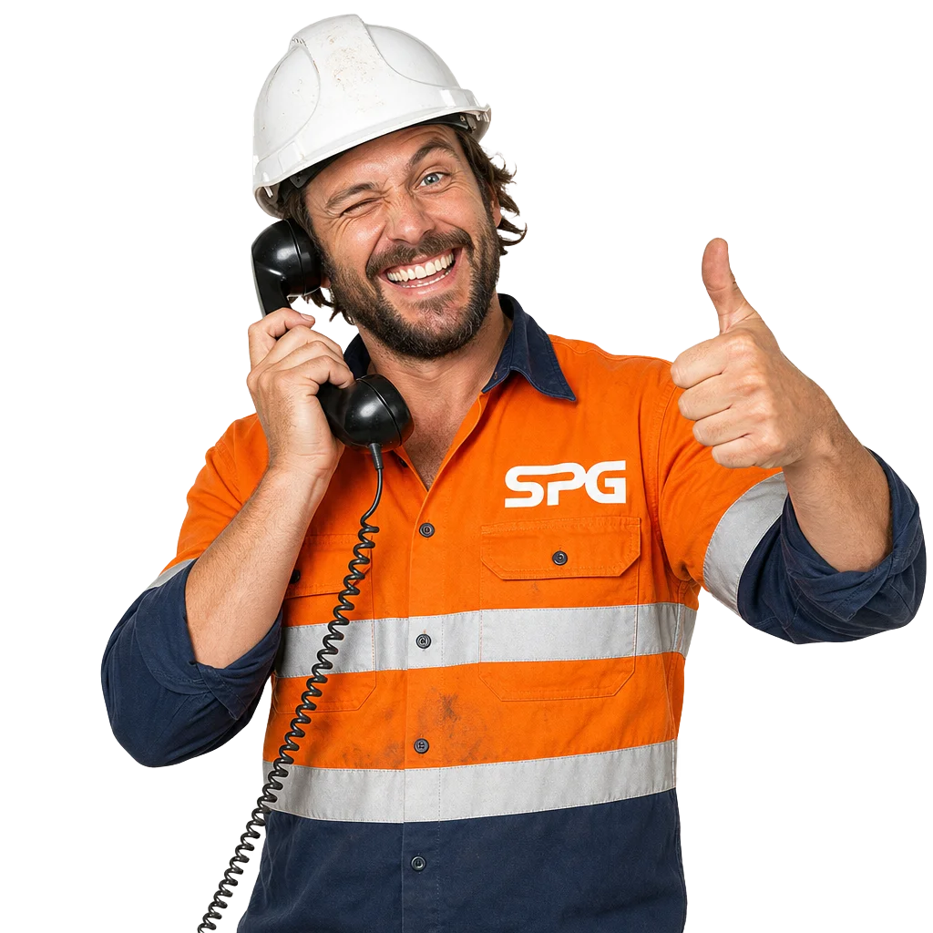 Friendly Sydney Power Group electrician on the phone giving a thumbs up, ready to take your call